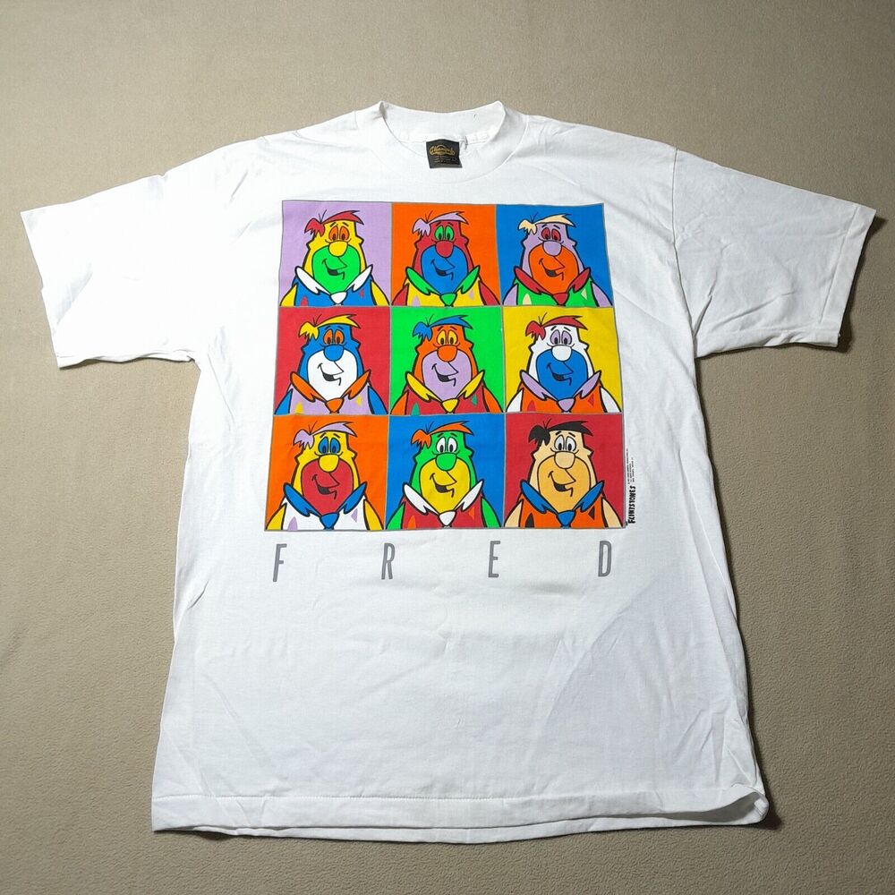 VINTAGE 1991 FLINTSTONES SINGLE STITCH HANNA BARBERA All Over Print Shirt L